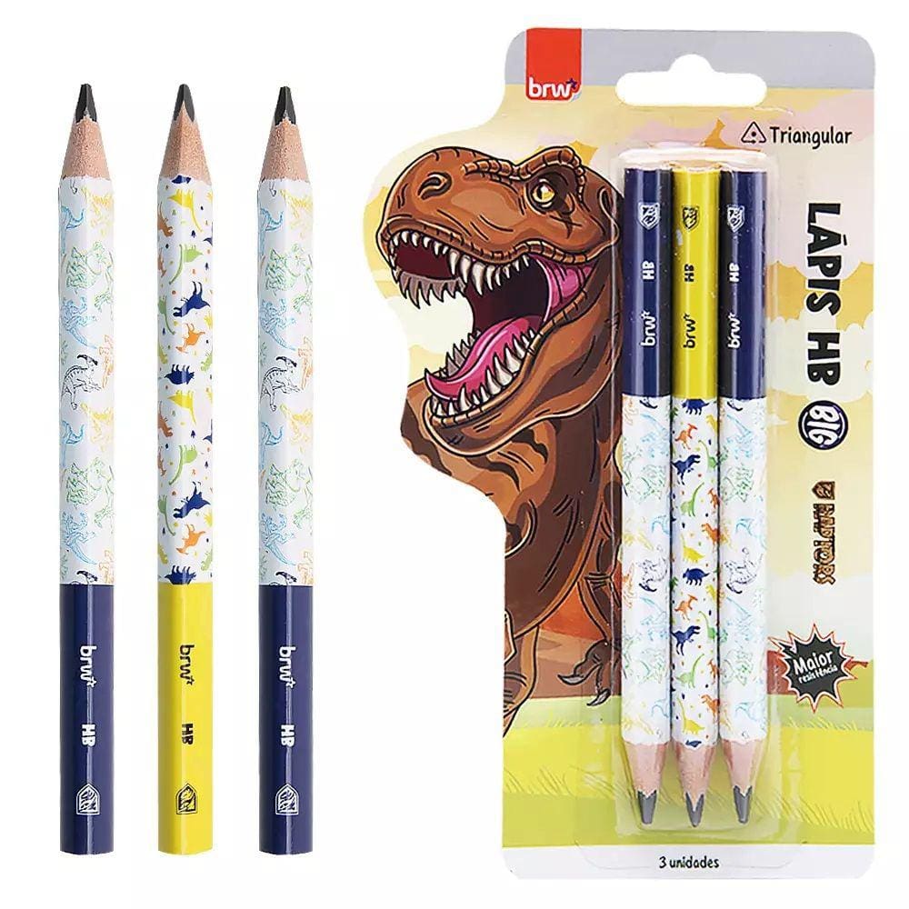 Lápis Preto HB Big Jumbo Triangular Decorado Magic Unicórnios / Raptors Dinossauros Infantil BRW