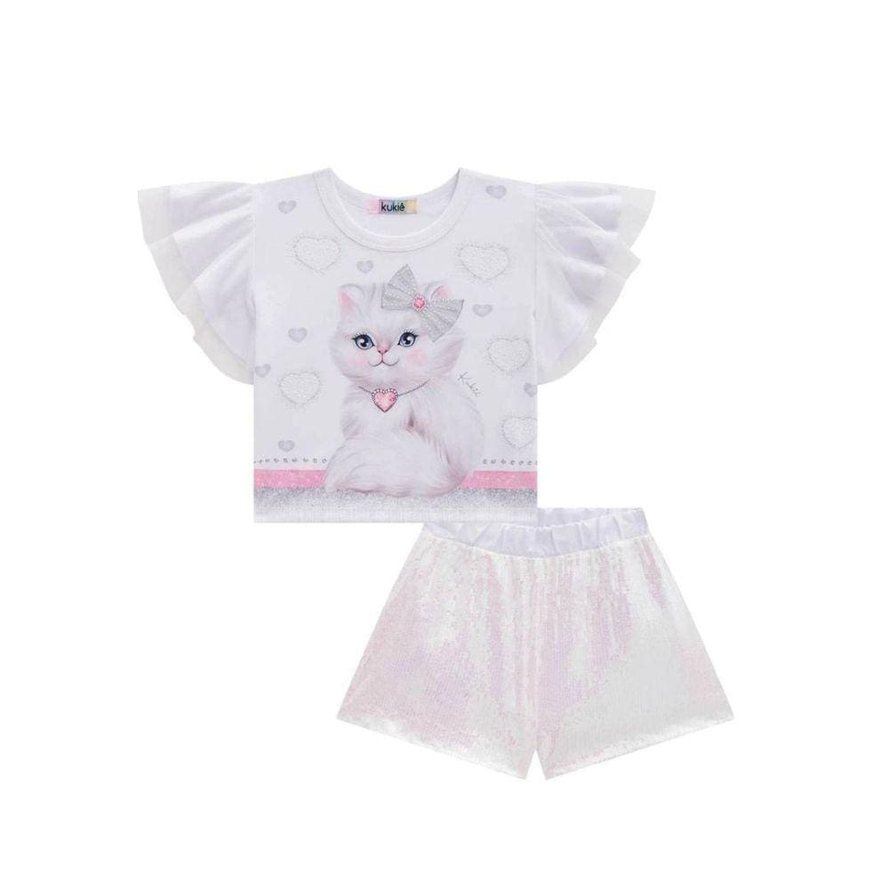 Conjunto de Blusa Boxy e Shorts em Paetê Kukiê 67364