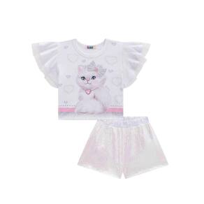 Conjunto de Blusa Boxy e Shorts em Paetê Kukiê 67364