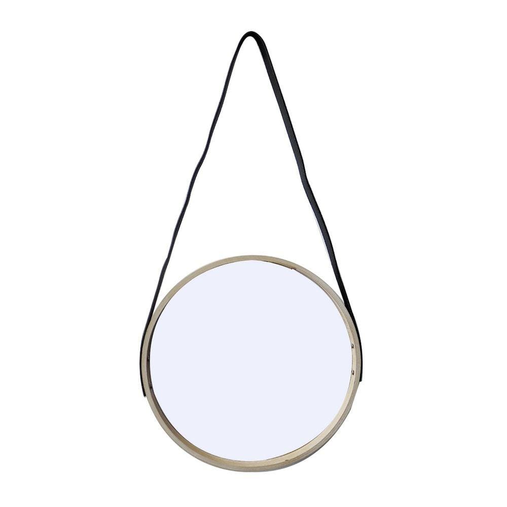 Espelho De Parede De Madeira Redondo 35cm