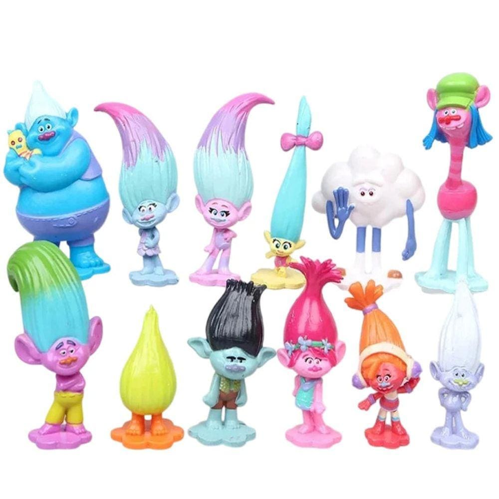 Kit 12 Bonecos Trolls Miniaturas Disney Pvc