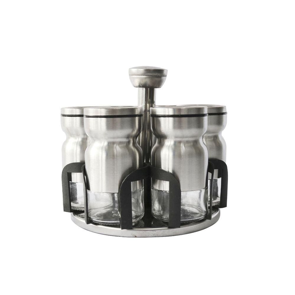 Porta Tempero Com Suporte Giratório De Inox E Plástico 7 Pçs