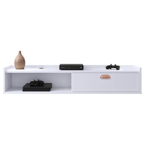 Rack Suspenso Tv 1.20 Home Decor 1 Portas Puxador Concha Nicho Decorativo Organizador Sala Quarto - Branco - RPM Móveis