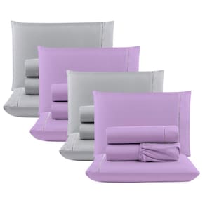 Kit c/ 4 Jogos Cama Lençol Unique Casal Padrão Micro Percal 400 Fios Ponto Palito 4 Peças - Lilás + Cinza