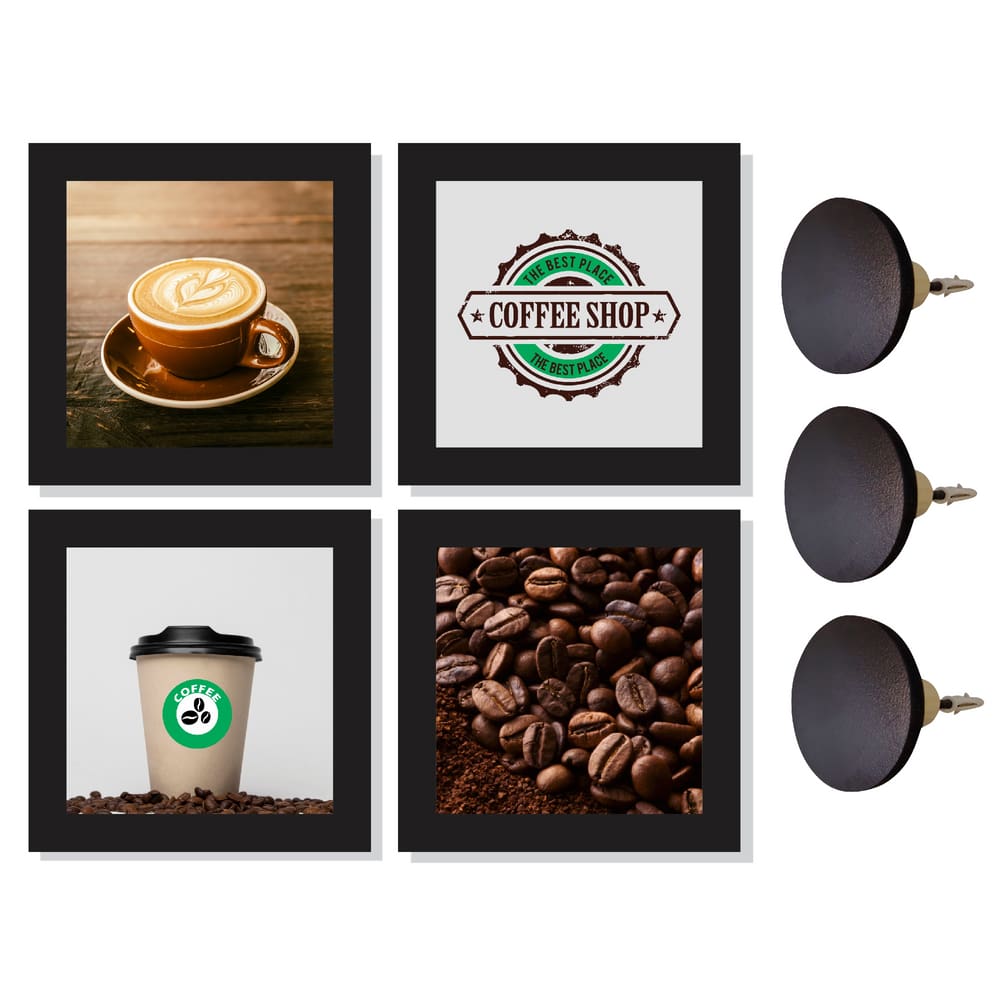 4 Quadros Decorativos Cantinho do Café e Ganchos de parede