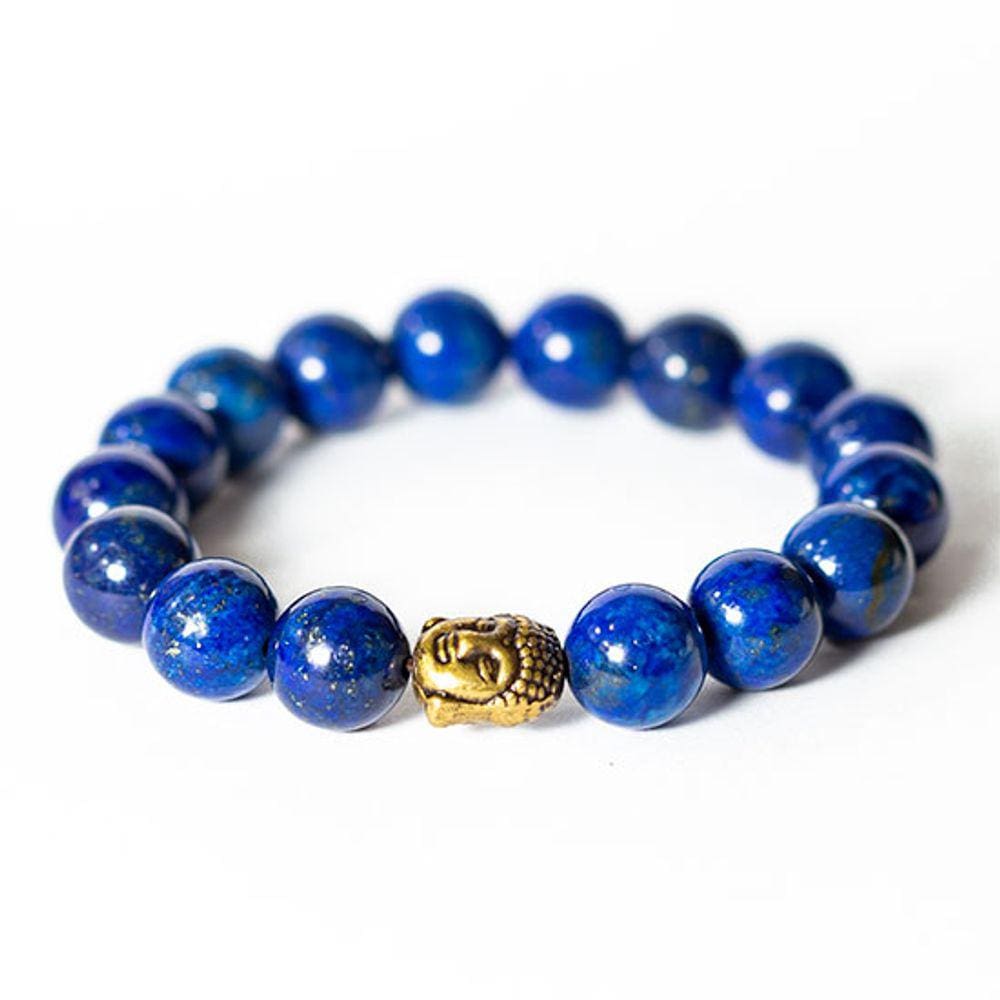 Pulseira Buda Pedra Lapis Lazuli 10mm Natural Fio Silicone