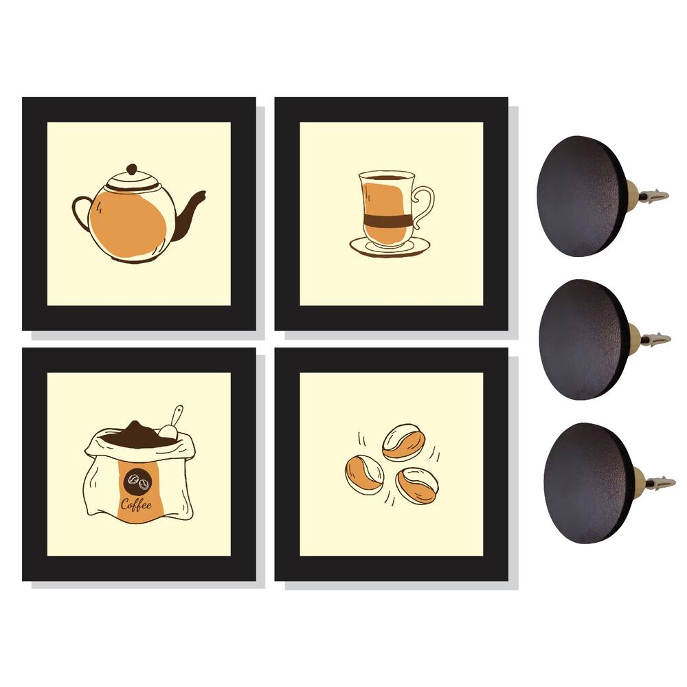 4 Quadros Decorativos Cantinho Café e 3 Ganchos de parede