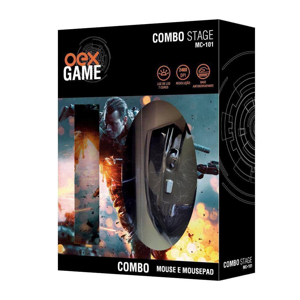Kit Gamer Oex Mouse + Mousepad Antiskid Combo Stage Mc101