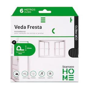 Veda Fresta Portas e Janelas Borracha Vedação Adesiva Modelo P Rolo Fita 6 Metros Preto Stamaco