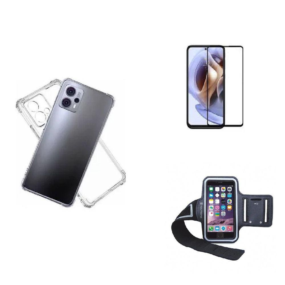 Kit Braçadeira Motorola Moto G23 + Película De Vidro 3D + Capa