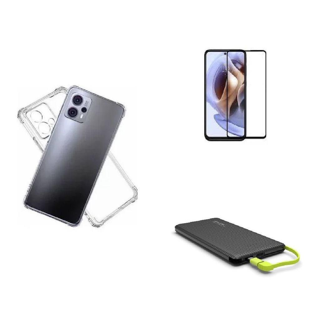 Kit Carregador Portátil Motorola Moto G13 + Capa + Película De Vidro 3D