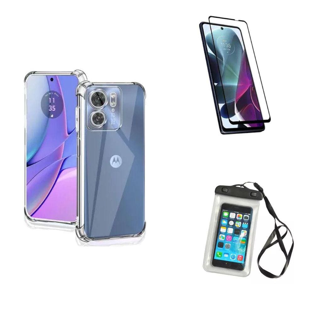 Kit Capa a Prova D`água Motorola Moto G84 + Capa + Película De Vidro 3D