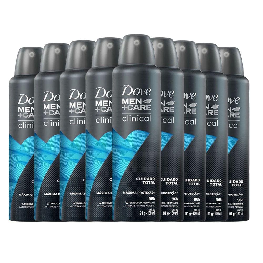 kit 9 Desodorantes Aerosol Dove Clinical Cuidado Total Men 150ml/91g