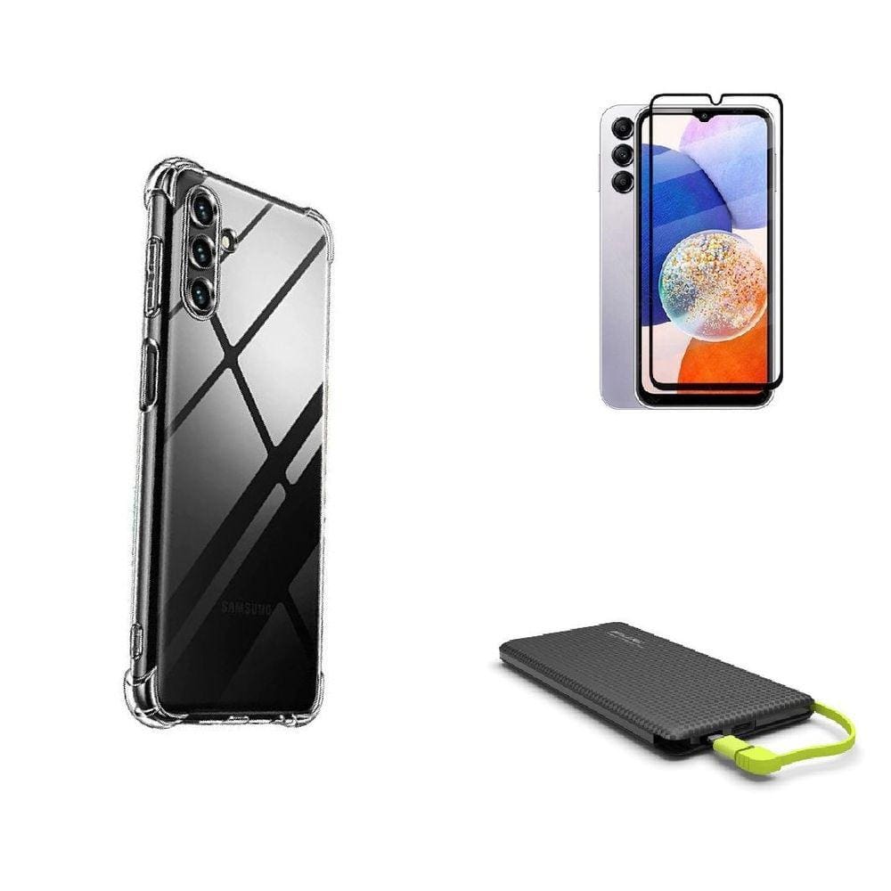 Kit Carregador Portátil 10.000mAH Galaxy A14 + Capa + Película De Vidro 3D