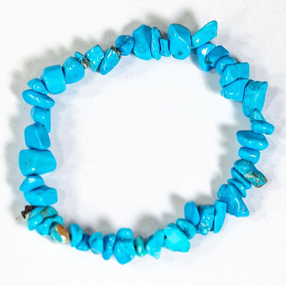Pulseira Pedra Turquesa Azul Natural Fio Fibra Silicone