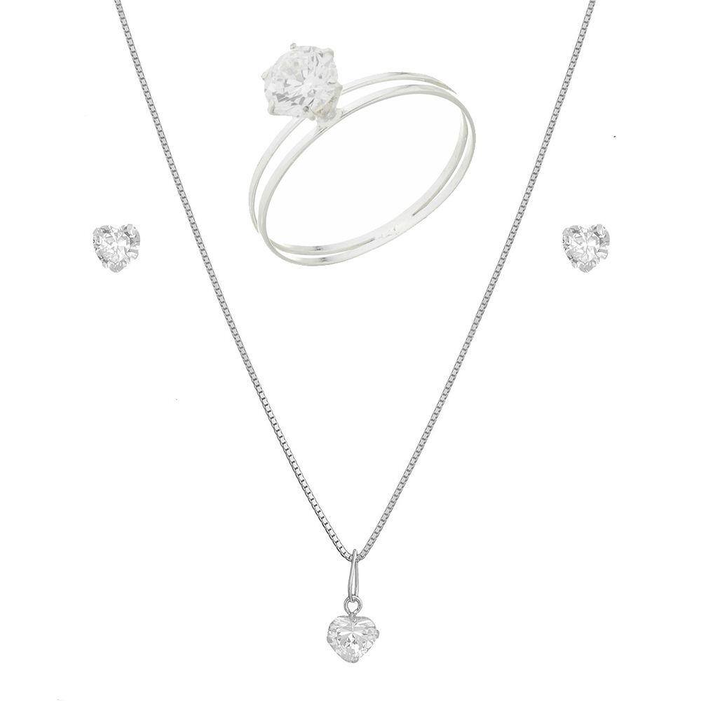 Corrente De Prata 50cm Kit Zirconia Anel Brinco Pingente