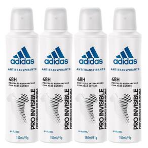 Kit 4 Desodorantes Aerosol Adidas Pro Invisible Feminino 150ml