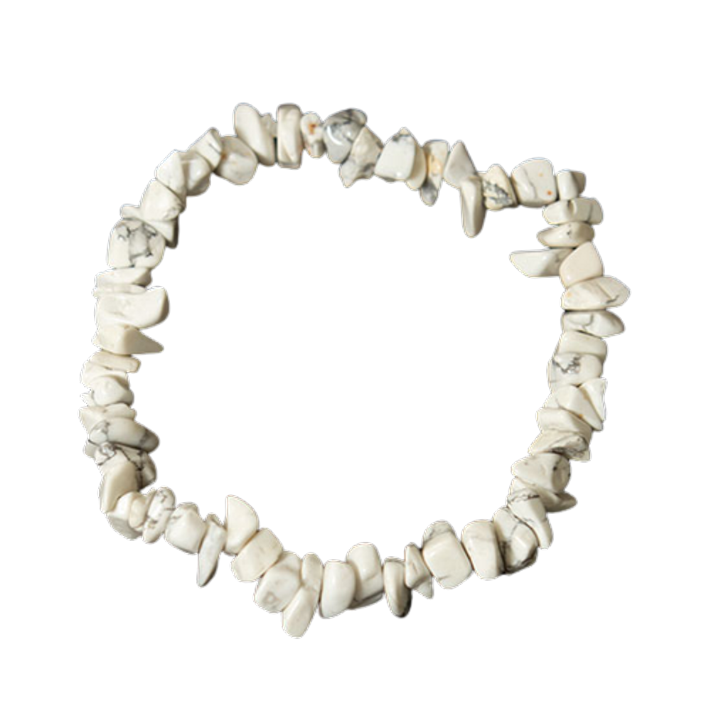 Pulseira Cascalho Pedra Howlita Natural Fio Fibra Silicone