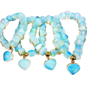 Pulseira c/ Coração Pedra da Lua Opalina Rolada Fio Silicone