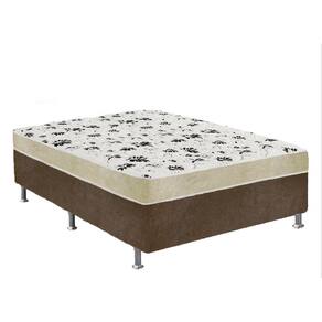 Cama Box Casal Suede Marrom + Colchão Casal Suede Bege Orto Molas Ensacada 138x188x55