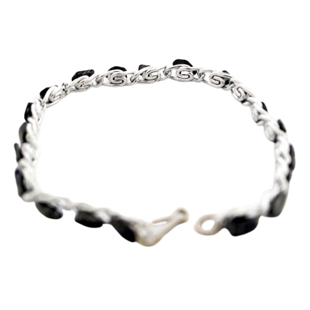 Pulseira Corrente Colada Hematita Natural Rolada Prateado