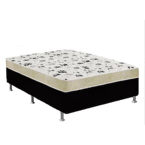 Cama Box Casal Suede Preto + Colchão Casal Suede Bege Orto Molas Ensacada 138x188x55