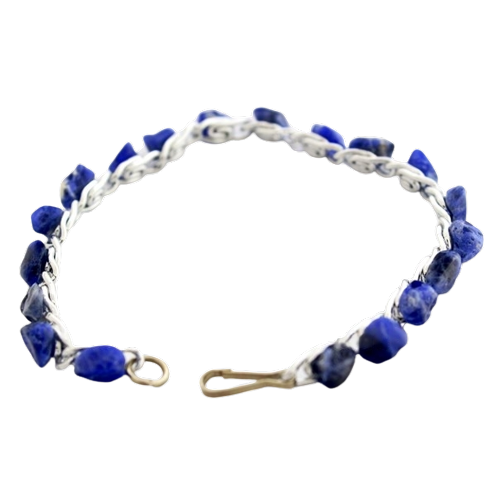 Pulseira Pedra Sodalita Azul Natural Rolada Prateado