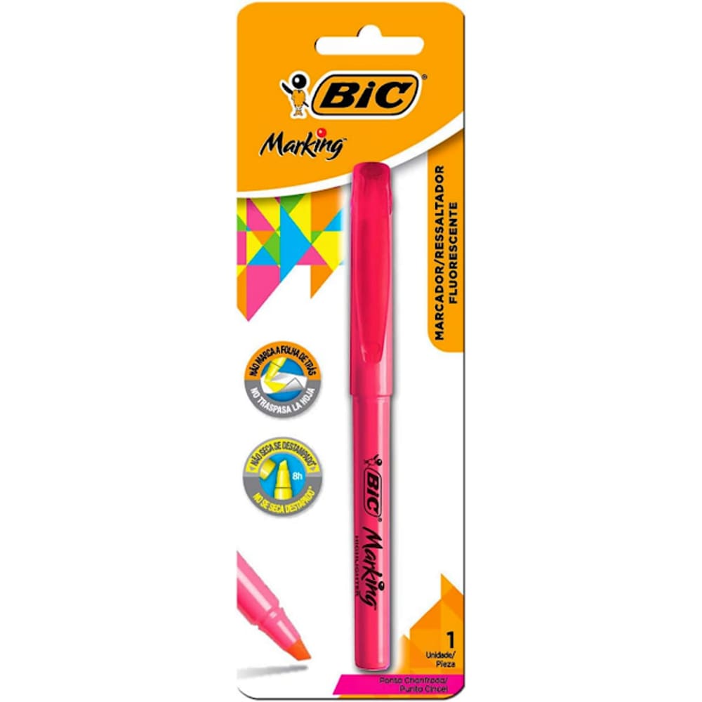 Caneta Marca Texto Marking Rosa Ponta Chanfrada 1,5mm Bic