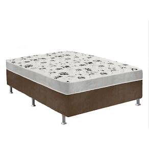 Cama Box Casal Suede Marrom + Colchão Casal Suede Cinza Orto Molas Ensacada 138x188x55