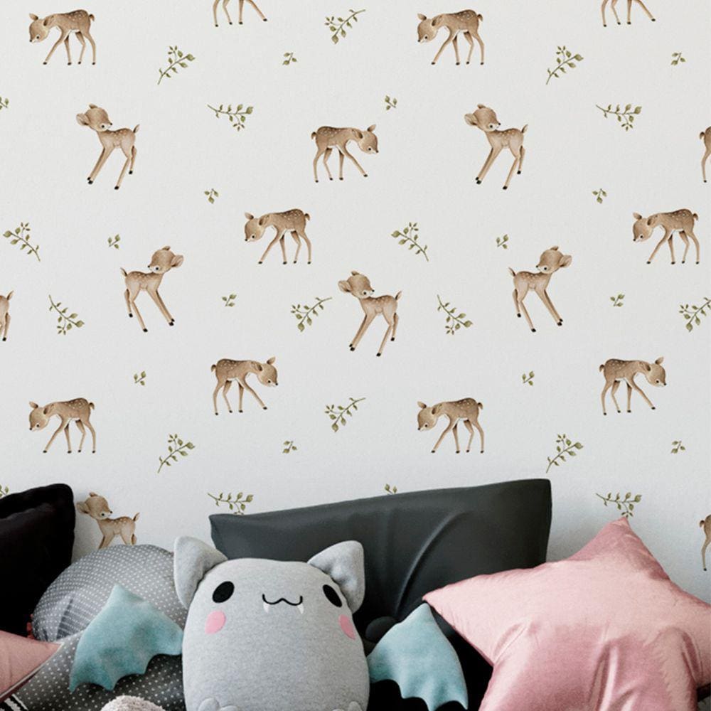 Papel de Parede infantil aquarela branca Animal Fofinho Desenho bebê lavável Decorado 6m