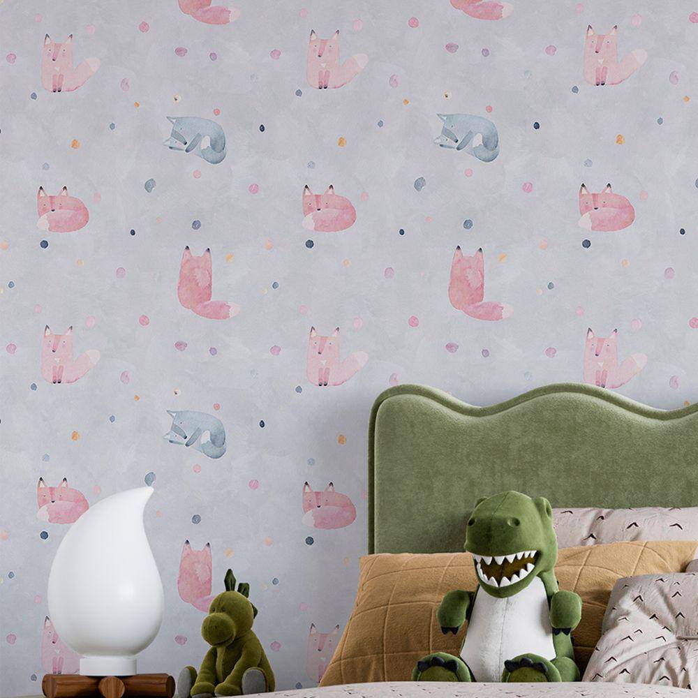 Papel De Parede Raposa Infantil Lavavel Aquarela Quarto Menino lavável Decorativo 15m