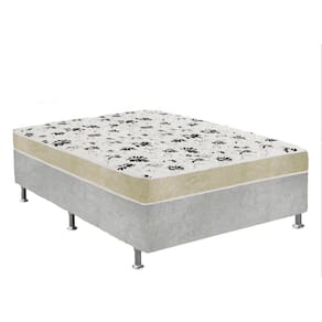 Cama Box Casal Suede Cinza + Colchão Casal Suede Bege Orto Molas Ensacada 138x188x55