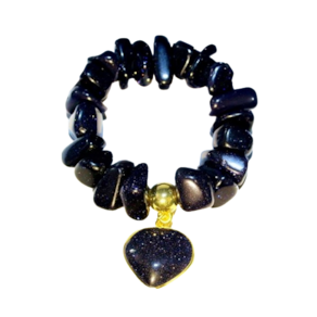 Pulseira Com Coração Pedra Estrela Azul Rolada Fio Silicone