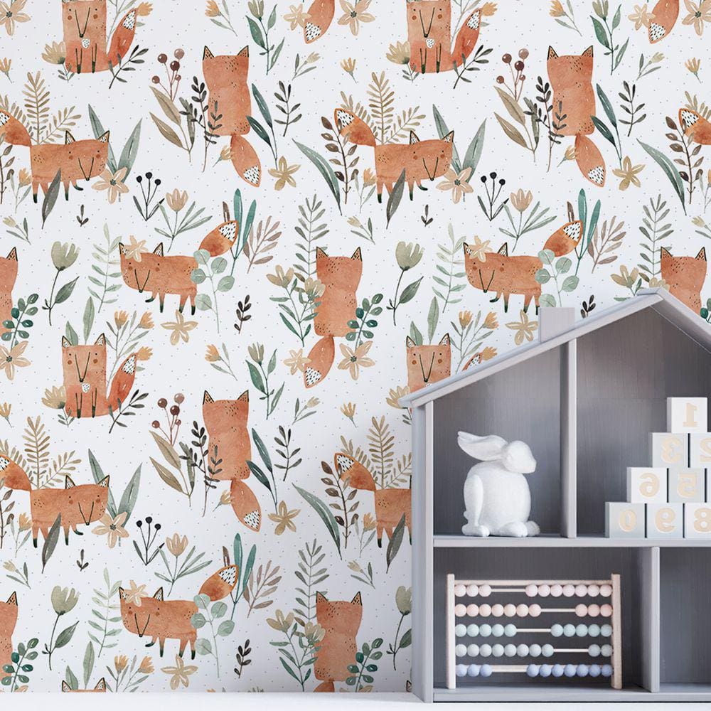 Papel De Parede Infantil Auto Adesivo Aquarela folhas Raposa Vinil Decorado Quarto sala Cozinha 15m