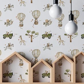 Papel de parede Animais infantil Decorativo Aquarela Clara balões Quarto menino Lavavel 18m
