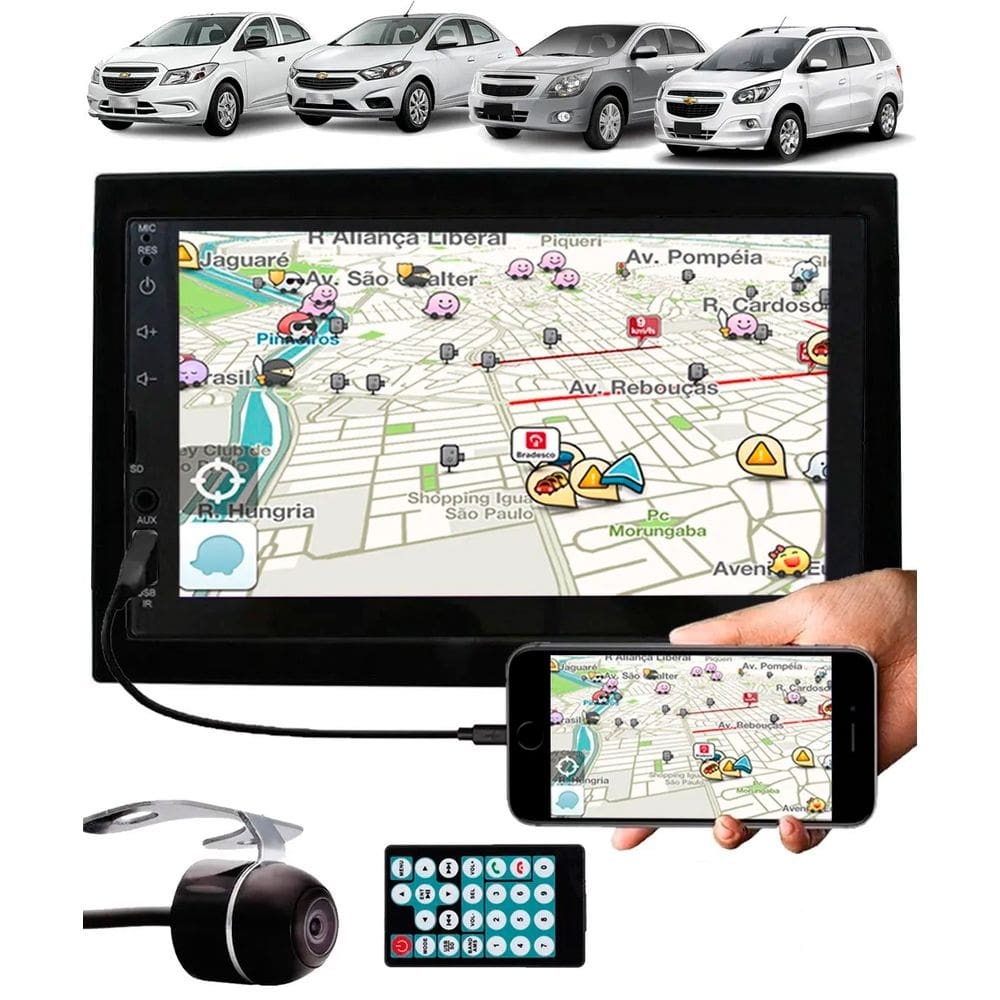 Multimídia Gm Onix Cobalt Spin Novo Prisma Espelhamento Bluetooth USB SD Card + Moldura + Interface Comando Volante + Câmera Ré