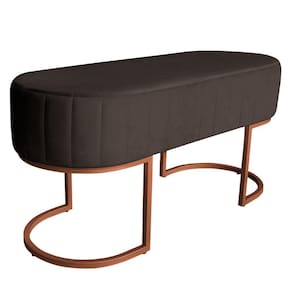 Banco Recamier Estofado Luana Base Bronze Veludo Marrom - Montanaris Decor