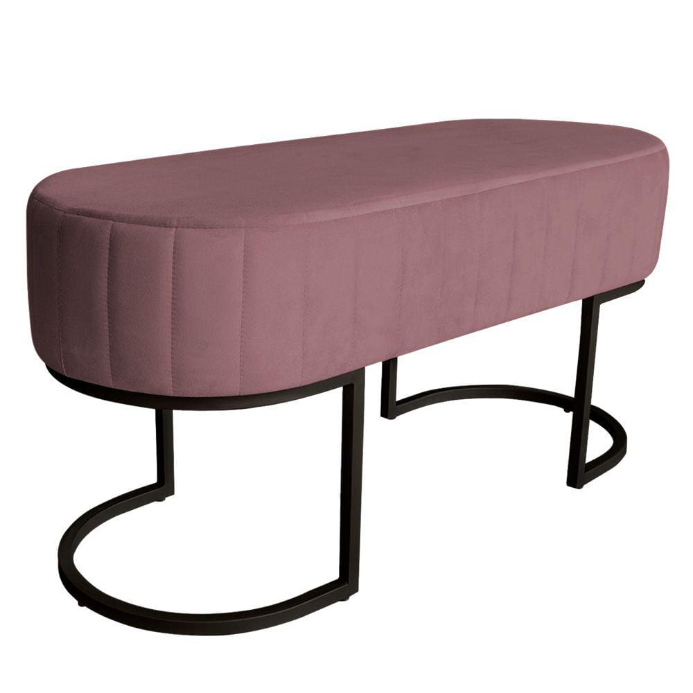 Banco Recamier Estofado Luana Base Preta Veludo Rosê - Montanaris Decor