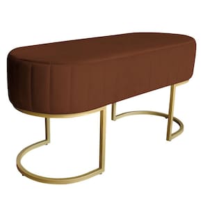 Banco Recamier Estofado Luana Base Gold Veludo Terracota - Montanaris Decor