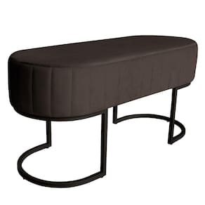 Banco Recamier Estofado Luana Base Preta Veludo Marrom - Montanaris Decor