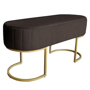 Banco Recamier Estofado Luana Base Gold Veludo Marrom - Montanaris Decor