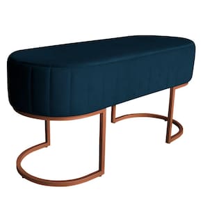 Banco Recamier Estofado Luana Base Bronze Veludo Azul Marinho - Montanaris Decor