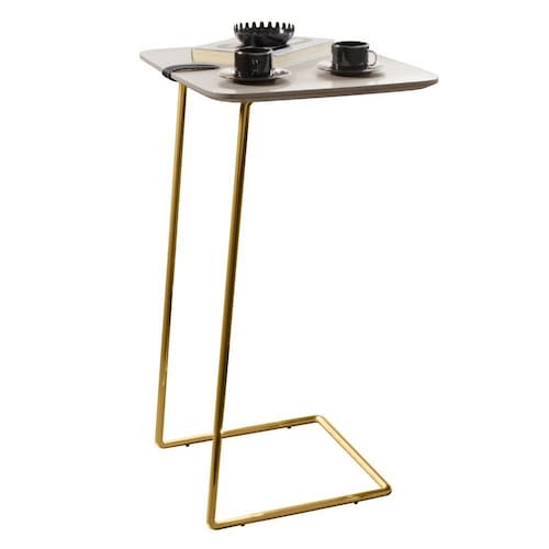 Mesa Apoio Lateral para Sofá Atenas Pé Dourado - Off White