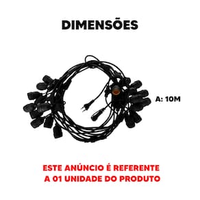 Cordão Festão de Luz Cordinno E27 Preto Fosco IP65 Avant