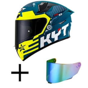 Capacete KYT TT Course Fuselage Azul e Amarelo Mais Viseira Camaleão