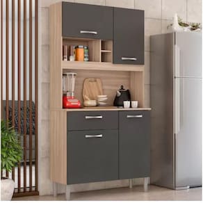 Cozinha Compacta Demóbile Malta com 4 Portas e 1 Gaveta - 91 cm de Largura Avena / Grafito