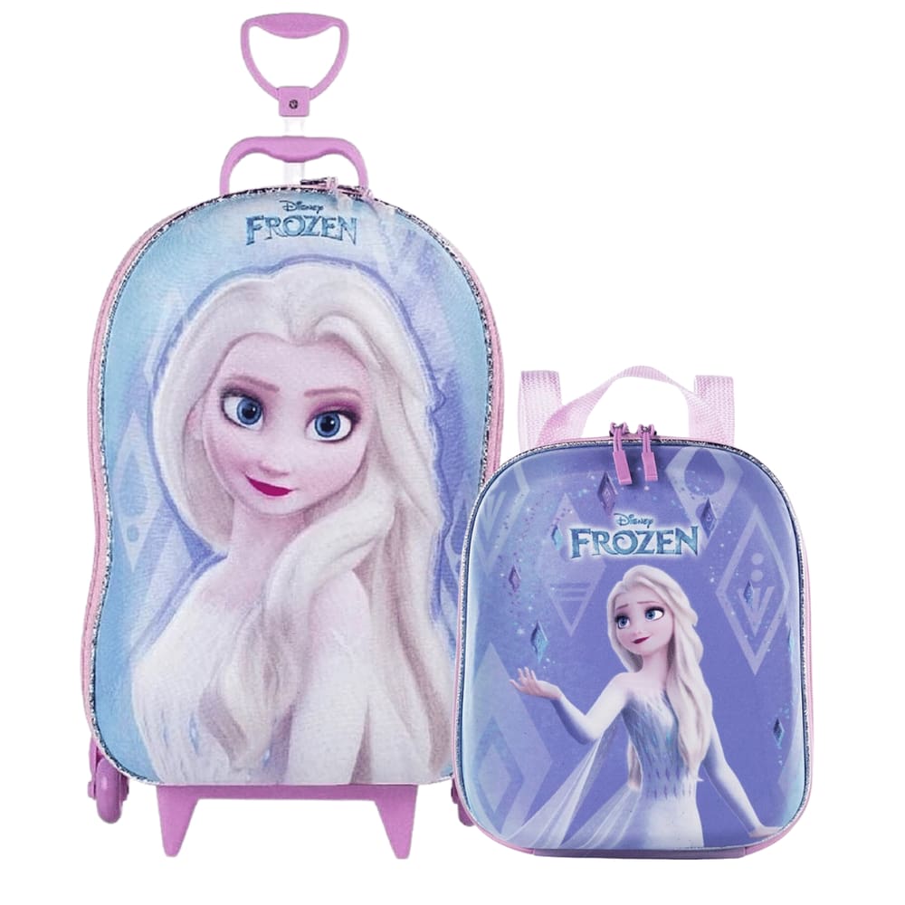 Kit Escolar Frozen Elsa Mala 3D e Lancheira Diplomata