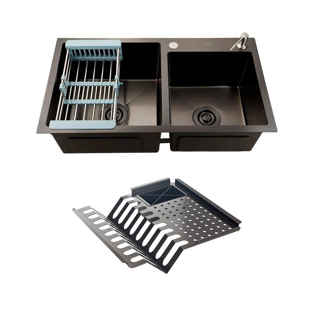 Kit Cuba Dupla Para Cozinha Gourmet com Escorredor Aço Inoxidável Awá Pingoo.casa - Preto