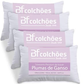 Kit 4 Travesseiros Fibras Toque Pluma de Ganso 100% Algodão Percal 300 Fios Premium Antialérgico 50x70cm - BF Colchões