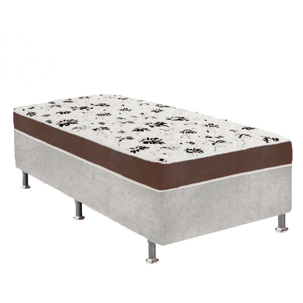 Cama Box Solteiro Suede Cinza + Colchão Solteiro Suede Marrom Orto Molas Ensacada 88x188x55